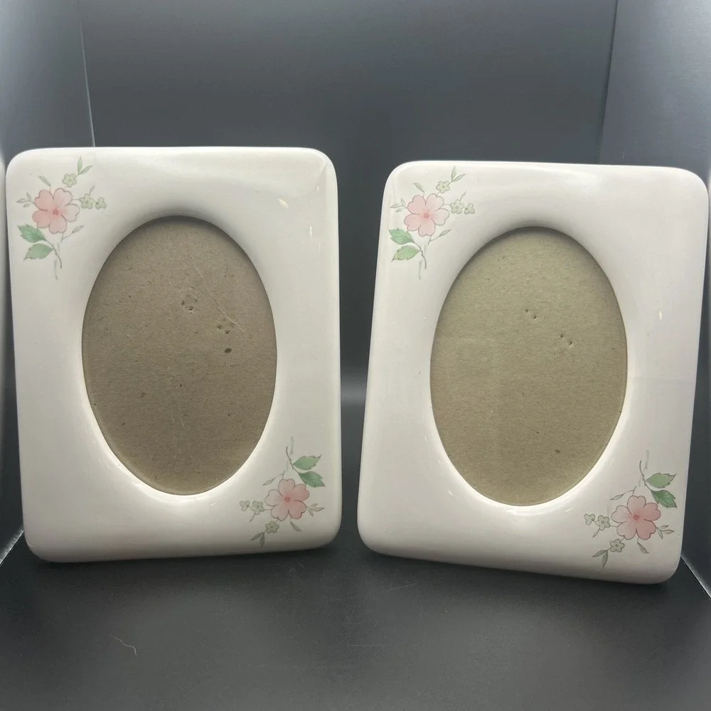 Vintage Cottage Country Core Ceramic Picture Frames Floral‎ Motif 3.5 X 5 Set